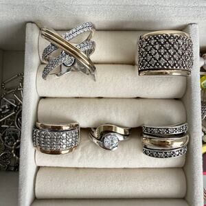 Rings Bundle Sterling Silver 925 Colombian Made with Rhinestones 5 piece Size 7
